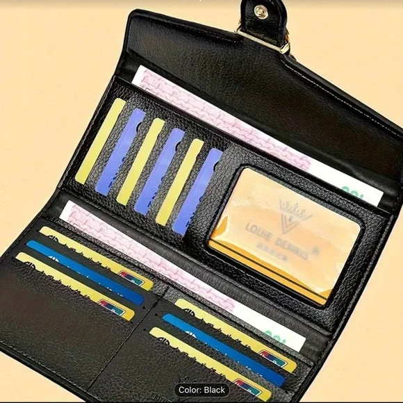 NWOT, Elegant Black and Gold Reptile Design with golden swans clutch or wallet - Picture 6 of 6